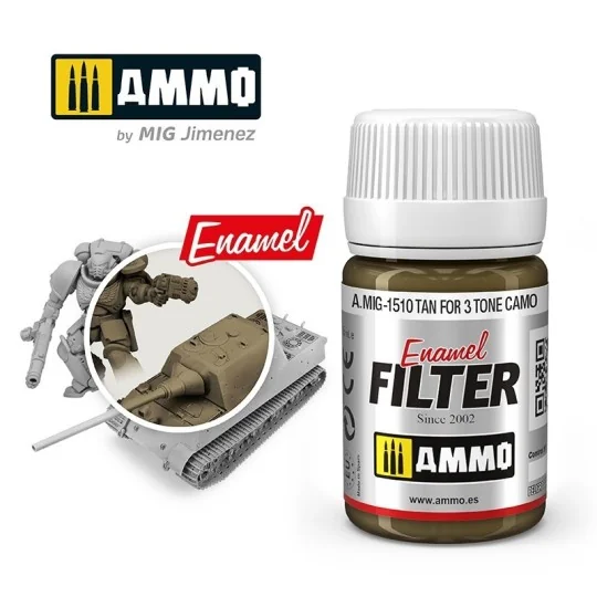 FILTER Tan for 3 Tone Camouflage 35ml Mig - A.MIG-1510 A.MIG-1510-Tan filter for 3-tone camouflage, 35ml. Mig - A.MIG-1510