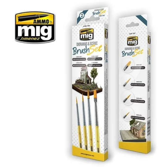 Set of 4 brushes for Dioramas and Scenes Ammo - A.MIG-7601 - A.MIG-... A.MIG-7601-Set of 4 brushes for Dioramas and Scenes Ammo - A.MIG-7601
