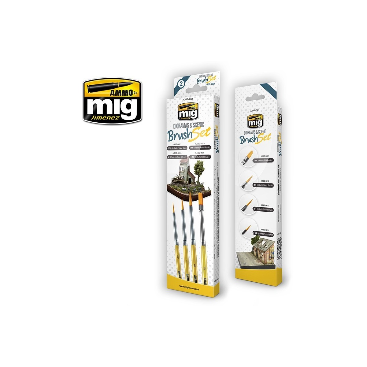Set de 4 pinceaux pour Dioramas et Scènes Ammo AMMO - MIG Jimenez A.MIG-7601 - 1