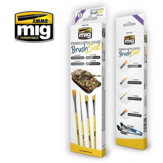 A.MIG-7604-Set of 4 brushes for Ammo streaks and vertical surfaces
