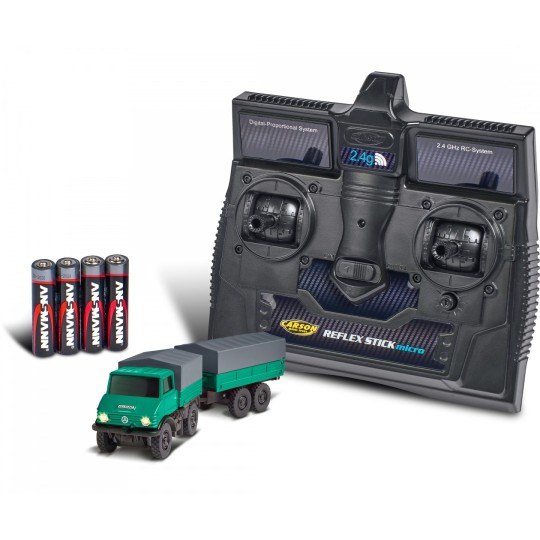 500504165-Mercedes Unimog U406 Forestry with 2.4GHz RTR 1/87 Carson trailer