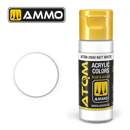 ATOM AMMO Matte White Acrylic Paint 20ml - ATOM-20000 - ATOM-20000 ATOM-20000-ATOM AMMO Matte White Acrylic Paint 20ml - ATOM-20000