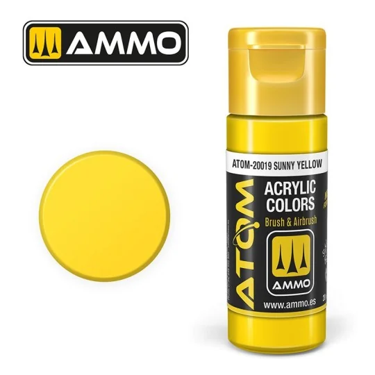 ATOM-20019-Peinture acrylique Jaune ensoleillé 20ml ATOM AMMO