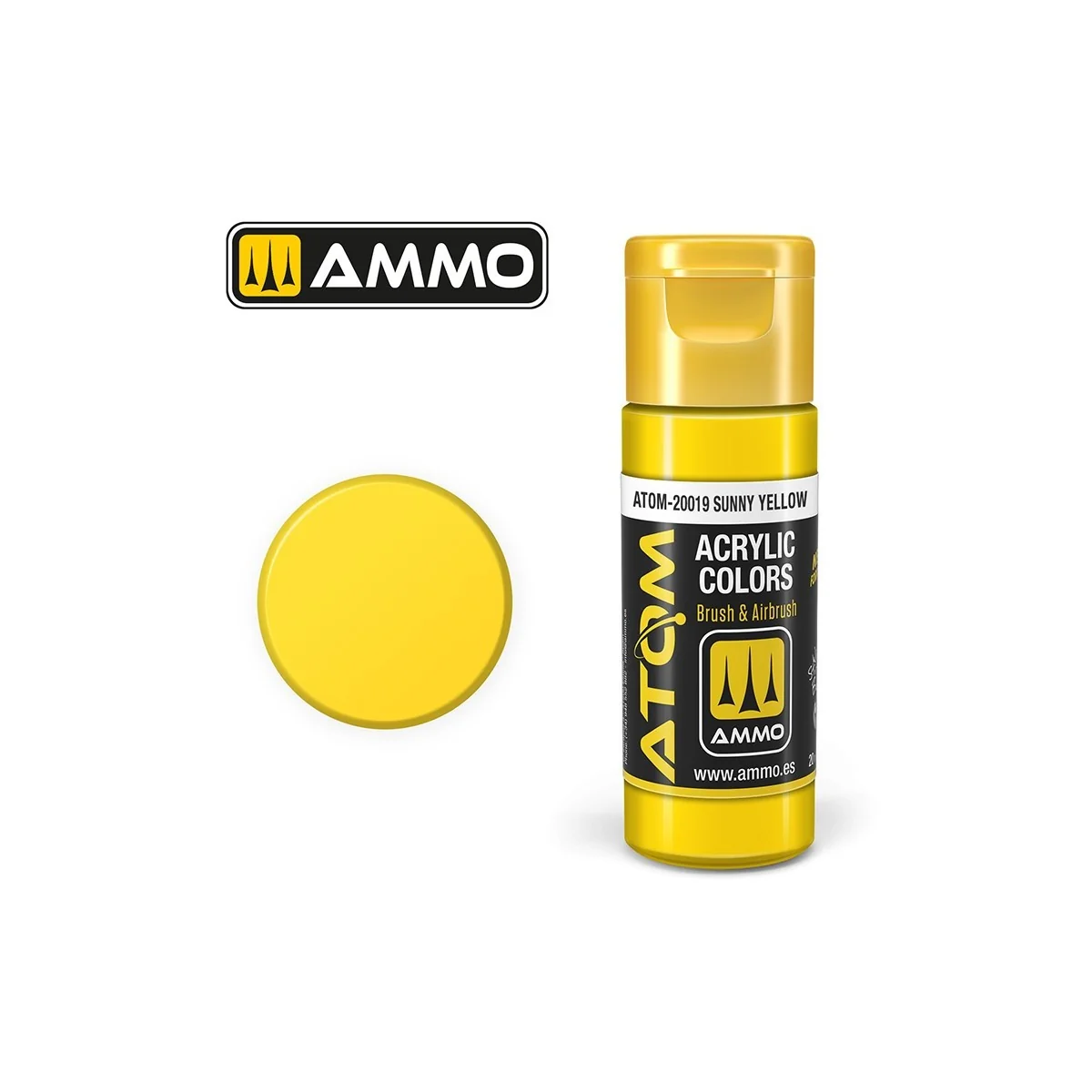 Peinture acrylique Jaune ensoleillé 20ml ATOM AMMO - ATOM-20019