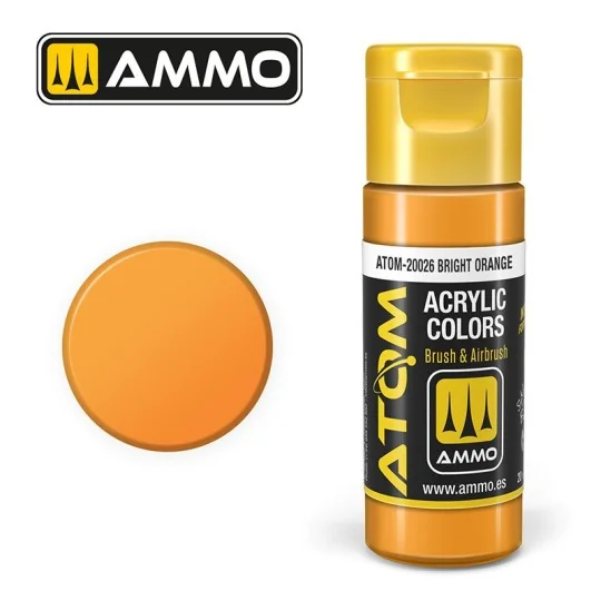 Peinture acrylique Orange vif 20ml ATOM AMMO ATOM-20026-Peinture acrylique Orange vif 20ml ATOM AMMO - ATOM-20026