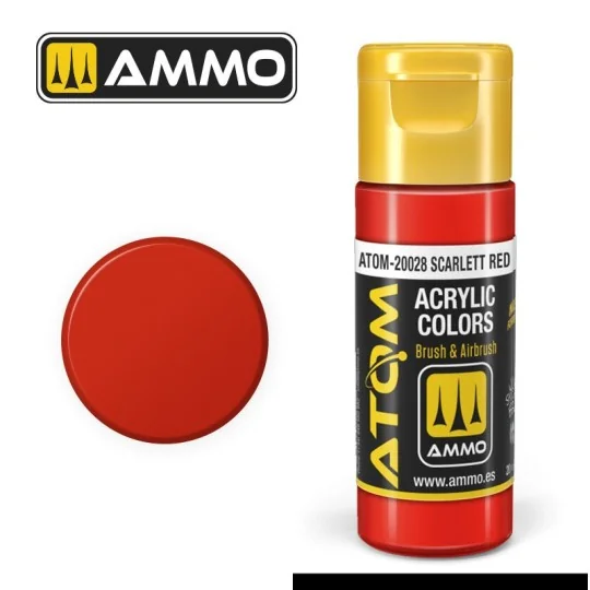 Peinture acrylique Rouge écarlate 20ml ATOM AMMO ATOM-20028-Peinture acrylique Rouge écarlate 20ml ATOM AMMO - ATOM-20028