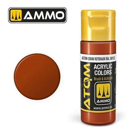 Peinture acrylique Brun brun RAL 8012 20ml ATOM AMMO ATOM-20046-Peinture acrylique Brun brun RAL 8012 20ml ATOM AMMO - ATOM-20046