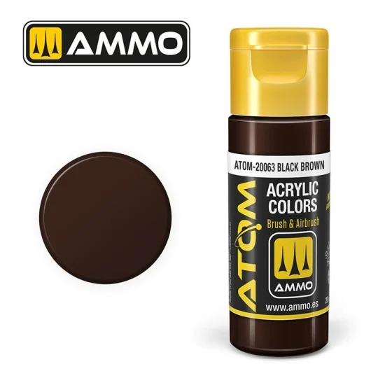 Peinture acrylique Noir Marron 20ml ATOM AMMO ATOM-20063-Peinture acrylique Noir Marron 20ml ATOM AMMO - ATOM-20063