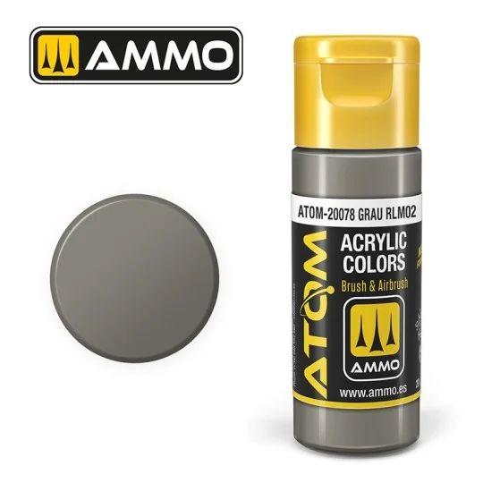 Acrylic paint Grau RLM02 20ml ATOM AMMO - ATOM-20078Note: Grau is German for gray; if you want full English, you could use "Gr ATOM-20078-Acrylic paint Grau RLM02 20ml ATOM AMMO - ATOM-20078