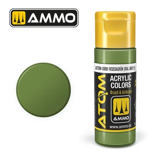 Peinture acrylique Résédagrün RAL 6011 20ml ATOM AMMO ATOM-20081-Peinture acrylique Résédagrün RAL 6011 20ml ATOM AMMO - ATOM-20081