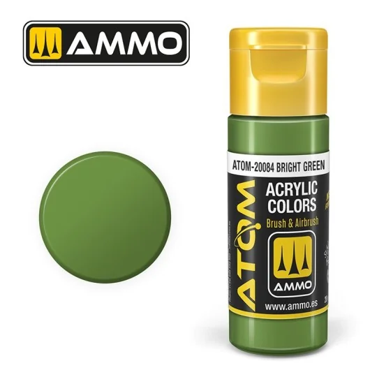 Bright green acrylic paint, 20 ml, ATOM AMMO - ATOM-20084 ATOM-20084-Bright Green Acrylic Paint 20ml ATOM AMMO - ATOM-20084