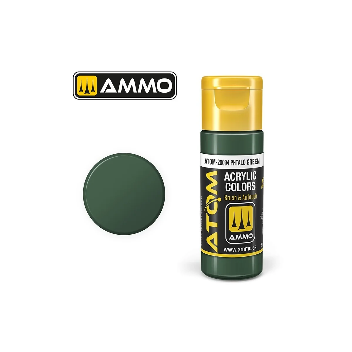 Phthalo green acrylic paint, 20 ml, ATOM AMMO - ATOM-20094
