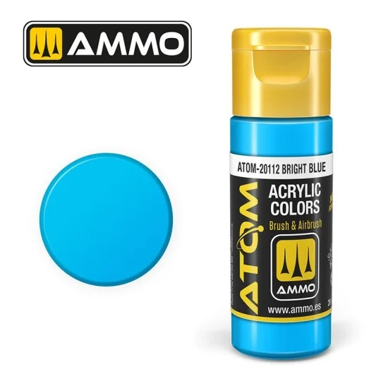 Bright blue acrylic paint, 20 ml, ATOM AMMO - ATOM-20112. ATOM-20112-Bright Blue Acrylic Paint 20ml ATOM AMMO - ATOM-20112