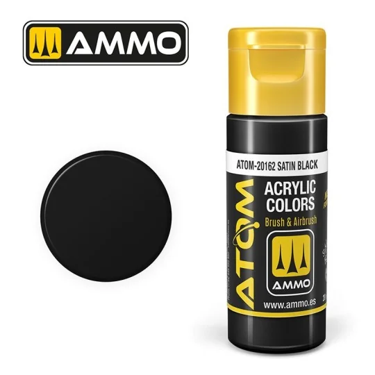 Peinture acrylique Noir satiné 20ml ATOM AMMO ATOM-20162-Peinture acrylique Noir satiné 20ml ATOM AMMO - ATOM-20162