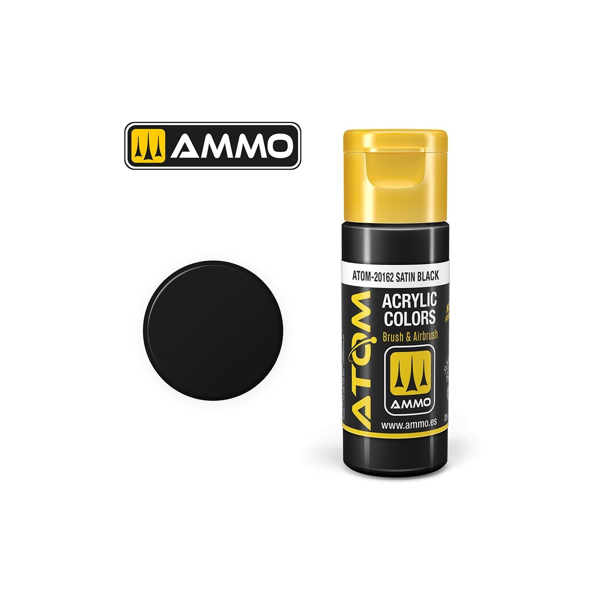 Peinture acrylique Noir satiné 20ml ATOM AMMO - ATOM-20162