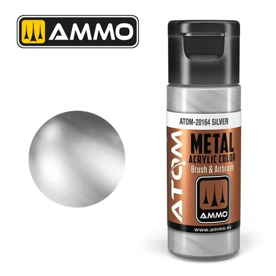 Peinture acrylique Argent 20ml ATOM METALLIC AMMO ATOM-20164-Peinture acrylique Argent 20ml ATOM METALLIC AMMO - ATOM-20164