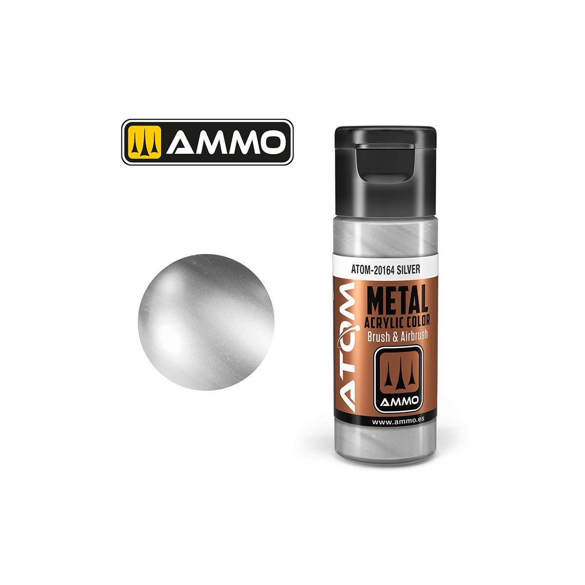 Silver Acrylic Paint 20ml ATOM METALLIC AMMO - ATOM-20164