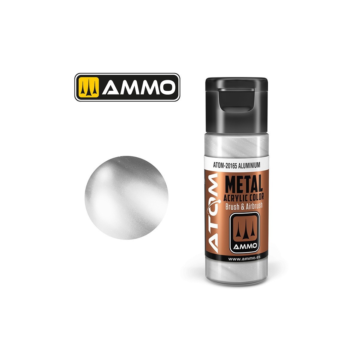 Peinture acrylique Aluminium 20ml ATOM METALLIC AMMO