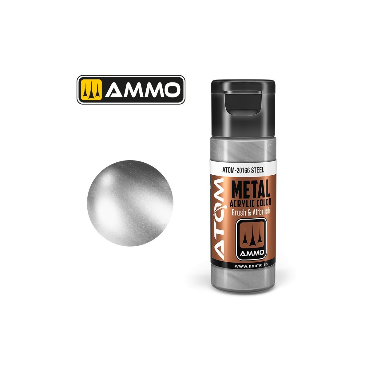 Steel Acrylic Paint 20ml ATOM METALLIC AMMO - ATOM-20166