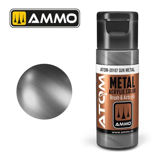 ATOM-20167-Peinture acrylique Gun Metal 20ml ATOM METALLIC AMMO