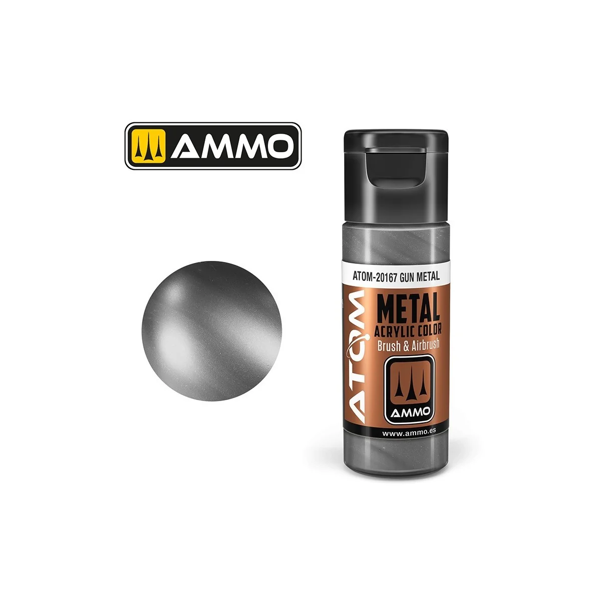 Gun Metal Acrylic Paint 20ml ATOM METALLIC AMMO - ATOM-20167 - ATOM...