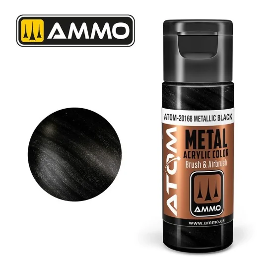 Peinture acrylique Noir 20ml ATOM METALLIC AMMO ATOM-20168-Peinture acrylique Noir 20ml ATOM METALLIC AMMO - ATOM-20168