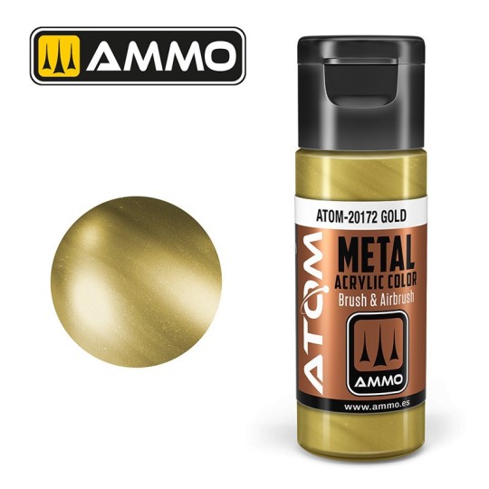 Acrylic Paint Gold 20ml ATOM METALLIC AMMO - ATOM-20172 ATOM-20172-Acrylic Paint Gold 20ml ATOM METALLIC AMMO - ATOM-20172