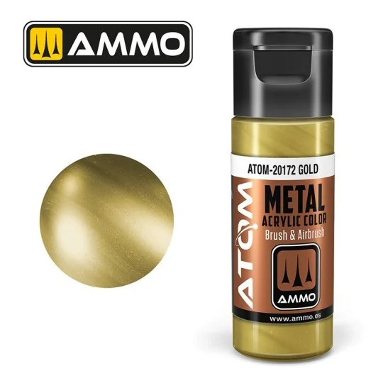 Peinture acrylique Or 20ml ATOM METALLIC AMMO ATOM-20172-Peinture acrylique Or 20ml ATOM METALLIC AMMO - ATOM-20172