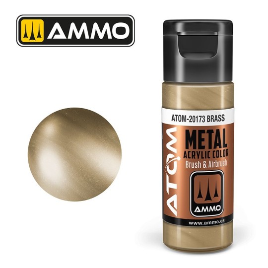 ATOM-20173-Peinture acrylique Laiton 20ml ATOM METALLIC AMMO