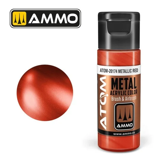 ATOM-20174-Red Acrylic Paint 20ml ATOM METALLIC AMMO - ATOM-20174