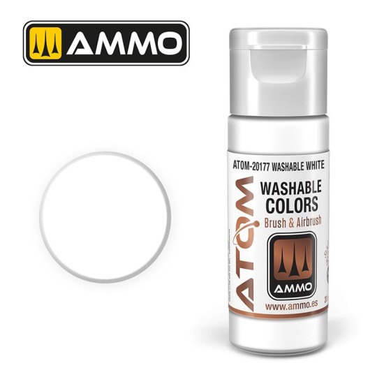 ATOM-20177-White Acrylic Paint 20ml ATOM WASHABLE AMMO