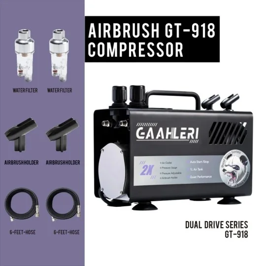 Dual Drive GT-918 Series Airbrush Air Compressor Gaahleri - 42878 42878-Dual Drive GT-918 Series Airbrush Air Compressor Gaahleri - 42878