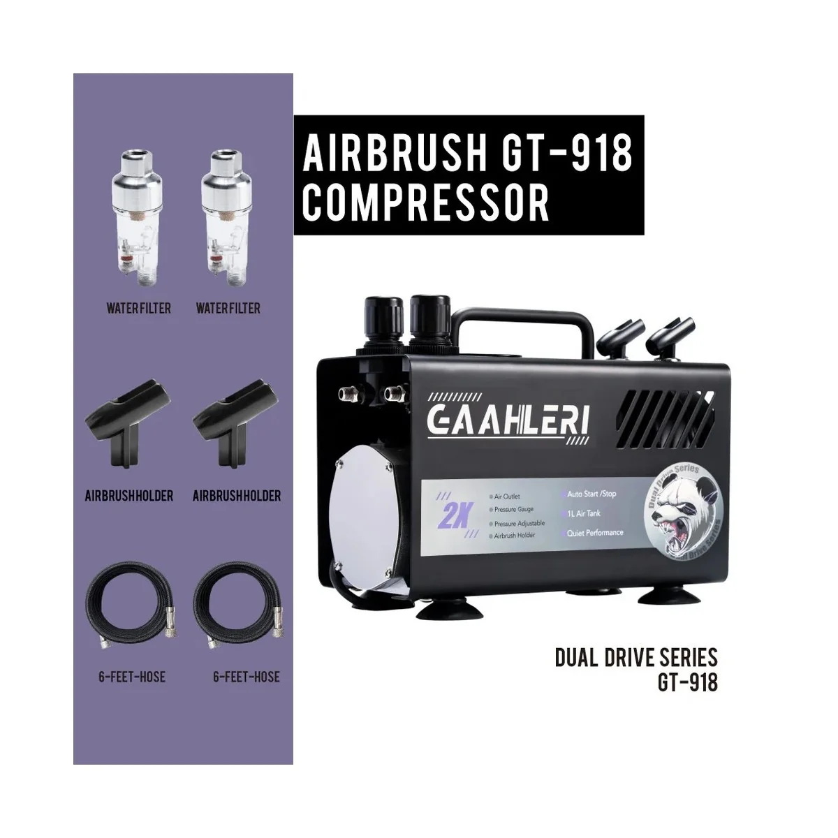 Dual Drive GT-918 Series Airbrush Air Compressor Gaahleri - 42878 Dual Drive GT-918 Series Airbrush Air Compressor Gaahleri - 42878