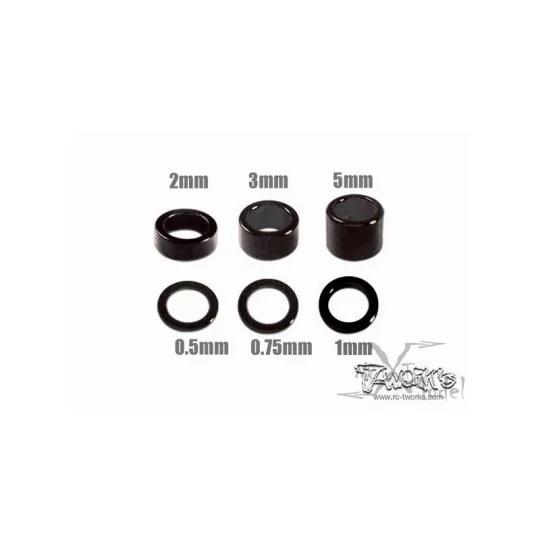 Spacers alu black M4 (4 x 6 sizes) T-Works T-Work's TA-019BK - 1 TA-019BK-Spacers alu black M4 (4 x 6 sizes) T-Works - TA-019BK