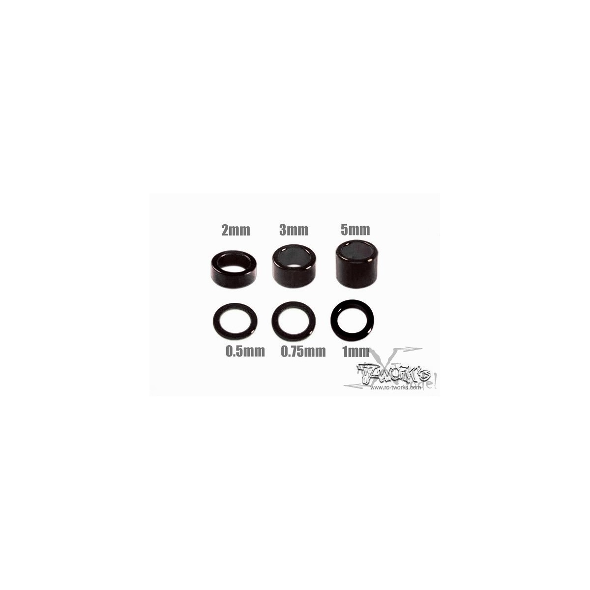 Spacers alu black M4 (4 x 6 sizes) T-Works T-Work's TA-019BK - 1