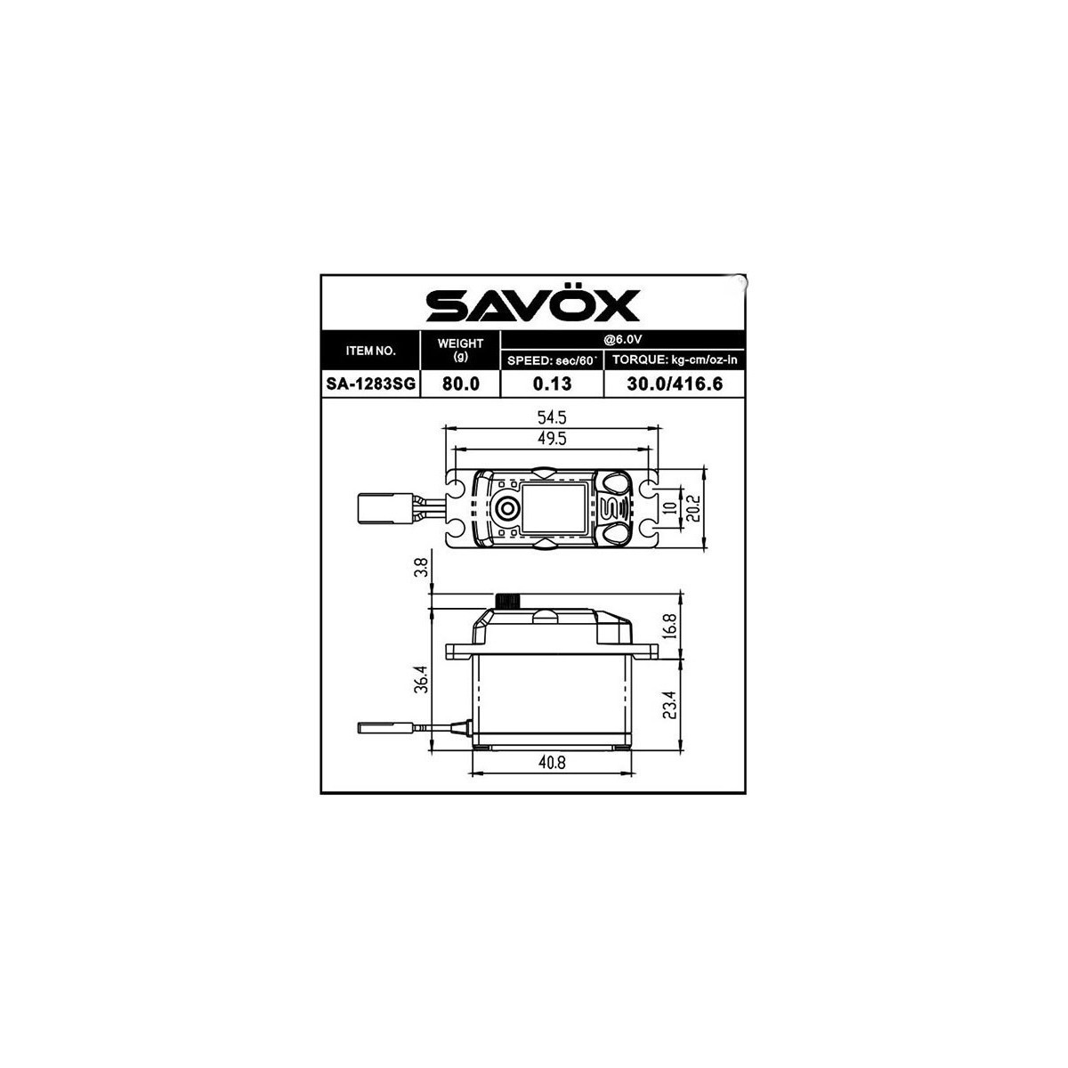 Servo SA-1283SG+ 30kg 0.13s Savox Savox SA-1283SG+ - 2