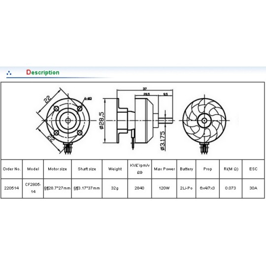 CF2805/14-Moteur brushless CF2805/14 2840kv DYS