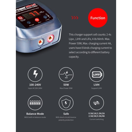 GT-Power SD4 50W LiPo/LiFe/LiHV/NiMh Charger GT-Power GT-SD4 - 6 GT-SD4-GT-Power SD4 50W LiPo/LiFe/LiHV/NiMh Charger - GT-SD4