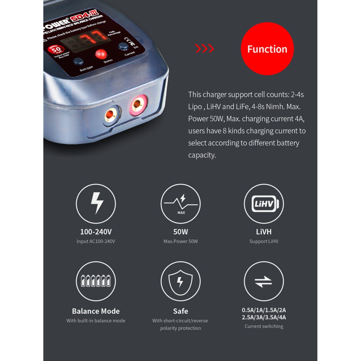 Chargeur SD4 50W LiPo/LiFe/LiHV/NiMh GT-Power GT-Power GT-SD4 - 6