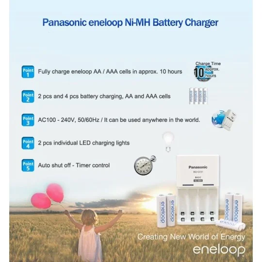 Chargeur piles AA / AAA BQ-CC51E Eneloop BQ-CC51E - 3 BQ-CC51E-Chargeur piles AA / AAA BQ-CC51E Eneloop