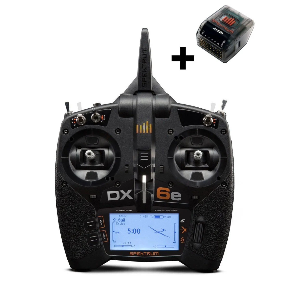 Radio Spektrum DX6e Mode 1 et 2 + AR620 Spektrum SPM6655EU - 1 Radio Spektrum DX6e Mode 1 et 2 + AR620 Spektrum SPM6655EU - 1