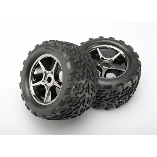 TRX-5374X-Heel 3.8 tires + rims Gemini Black Chrome (x 2) E-Revo Traxxas
