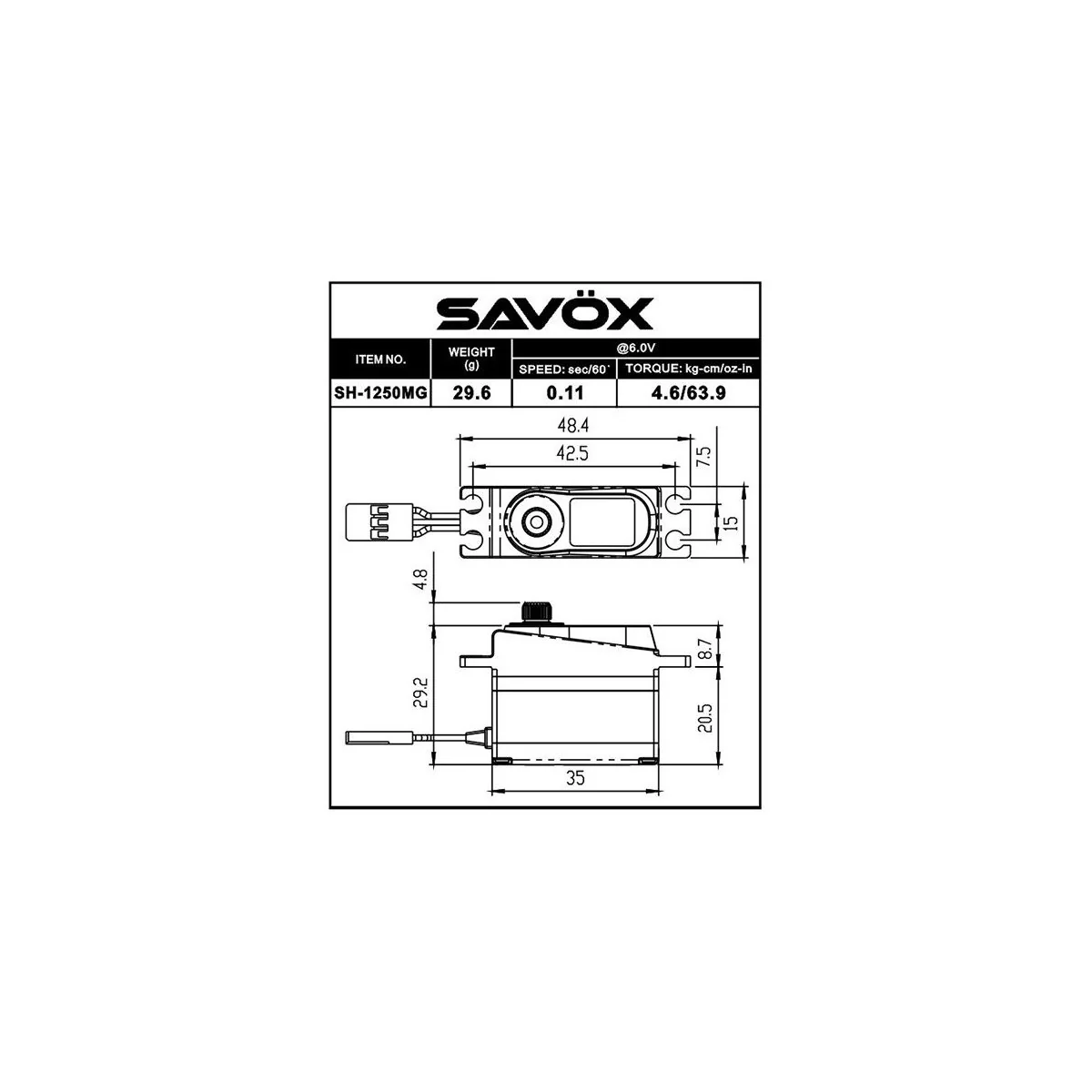 Servo mini SH-1250MG Savox Savox SH-1250MG - 2 Servo mini SH-1250MG Savox Savox SH-1250MG - 2