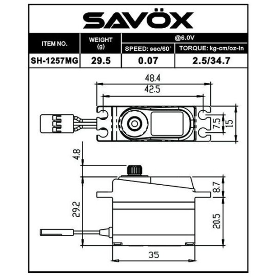 SH - 1257 Savox MG mini servo Savox SH-1257MG - 2 SH-1257MG-SH - 1257 Savox MG mini servo - SH-1257MG