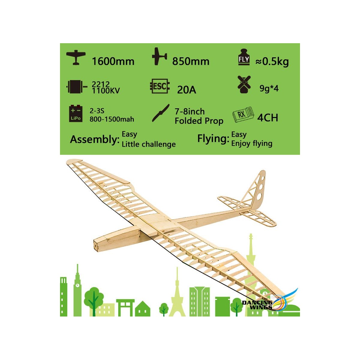 Glider SunBird V2 1600mm kit balsa DW Hobby DW Hobby - Dancing Wings Hobby F1601C - 10 Glider SunBird V2 1600mm kit balsa DW Hobby DW Hobby - Dancing Wings Hobby F1601C - 10