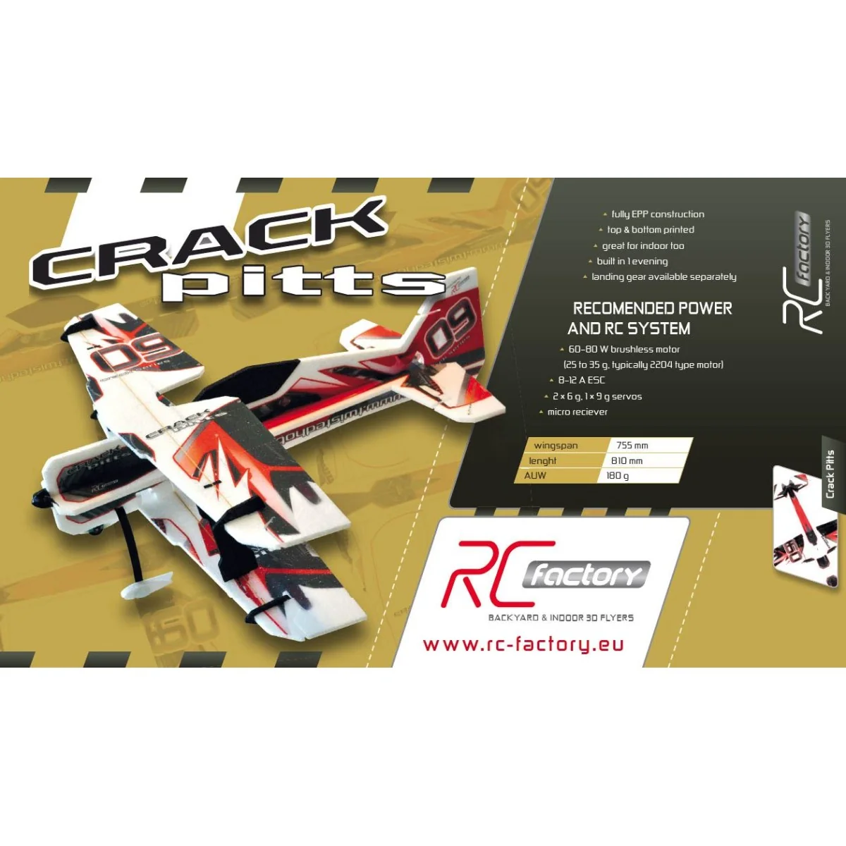 Crack Pitts Jaune Backyard Series 755mm Kit EPP RC Factory RC Factory B12 - 2