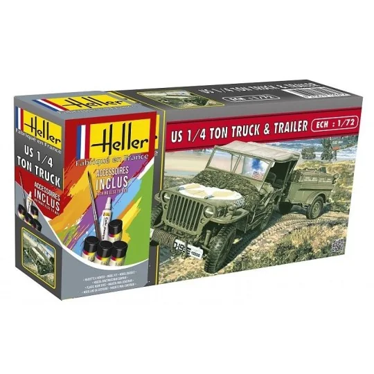 HEL-56997-Jeep Willys US 1/4 your Truck & Trailer 1/72 Heller + glues and paints - HEL-56997