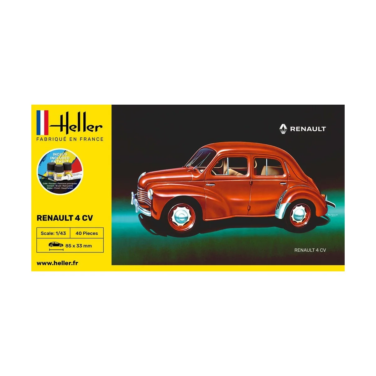 Renault 4 CV 1/43 Heller + colle et peintures Heller HEL-56174 - 2