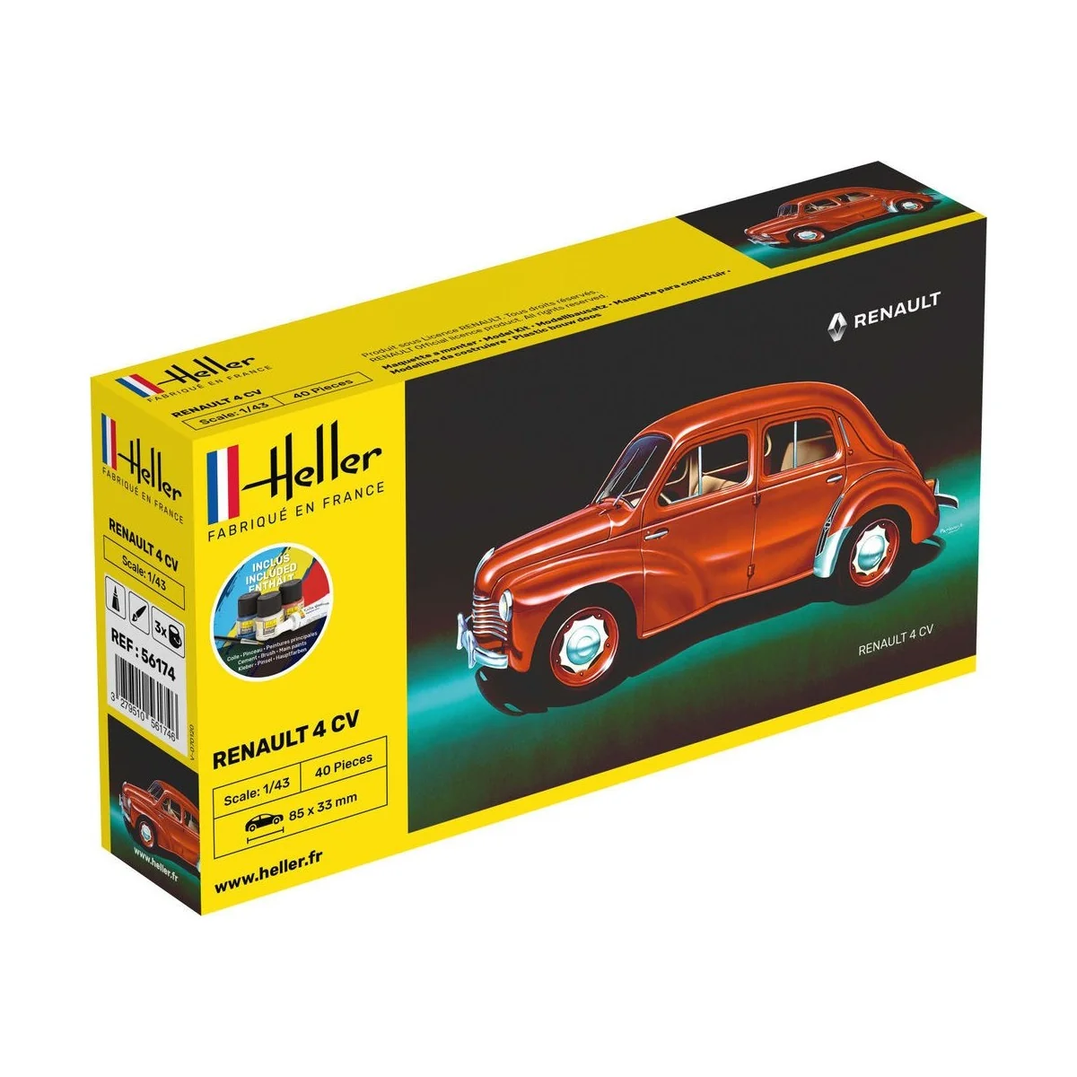 Renault 4 CV 1/43 Heller + colle et peintures Heller HEL-56174 - 1