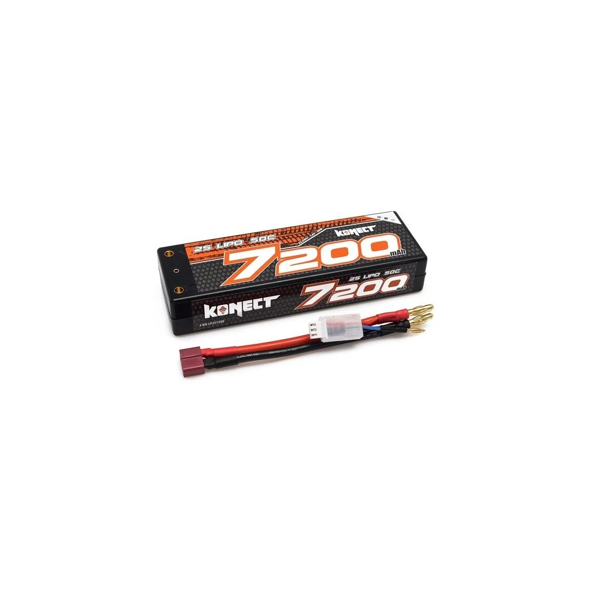 Li-Po 7200mAh 50C 2S 7.4V coqué (Dean) Konect Hobbytech KN-LP2S7200 - 1